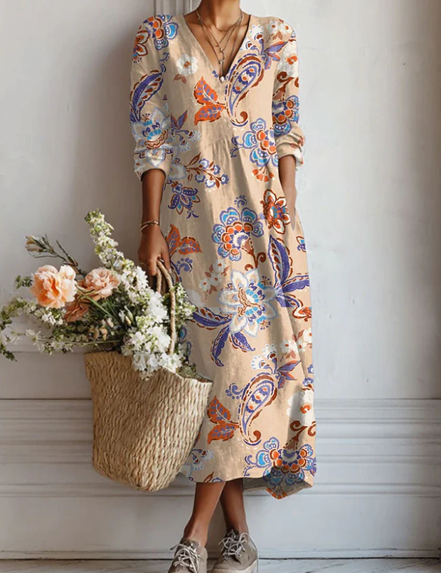 Abito maxi bohemien in ambra