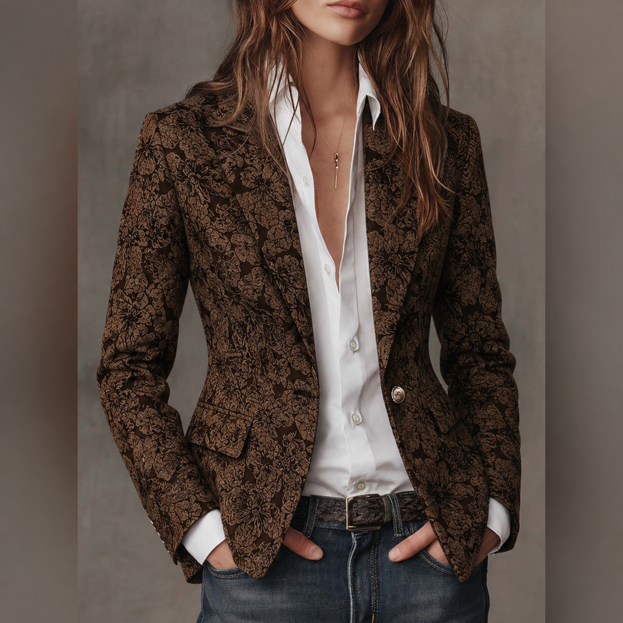 Blazer Ajusté in Jacquard Paisley per Donne