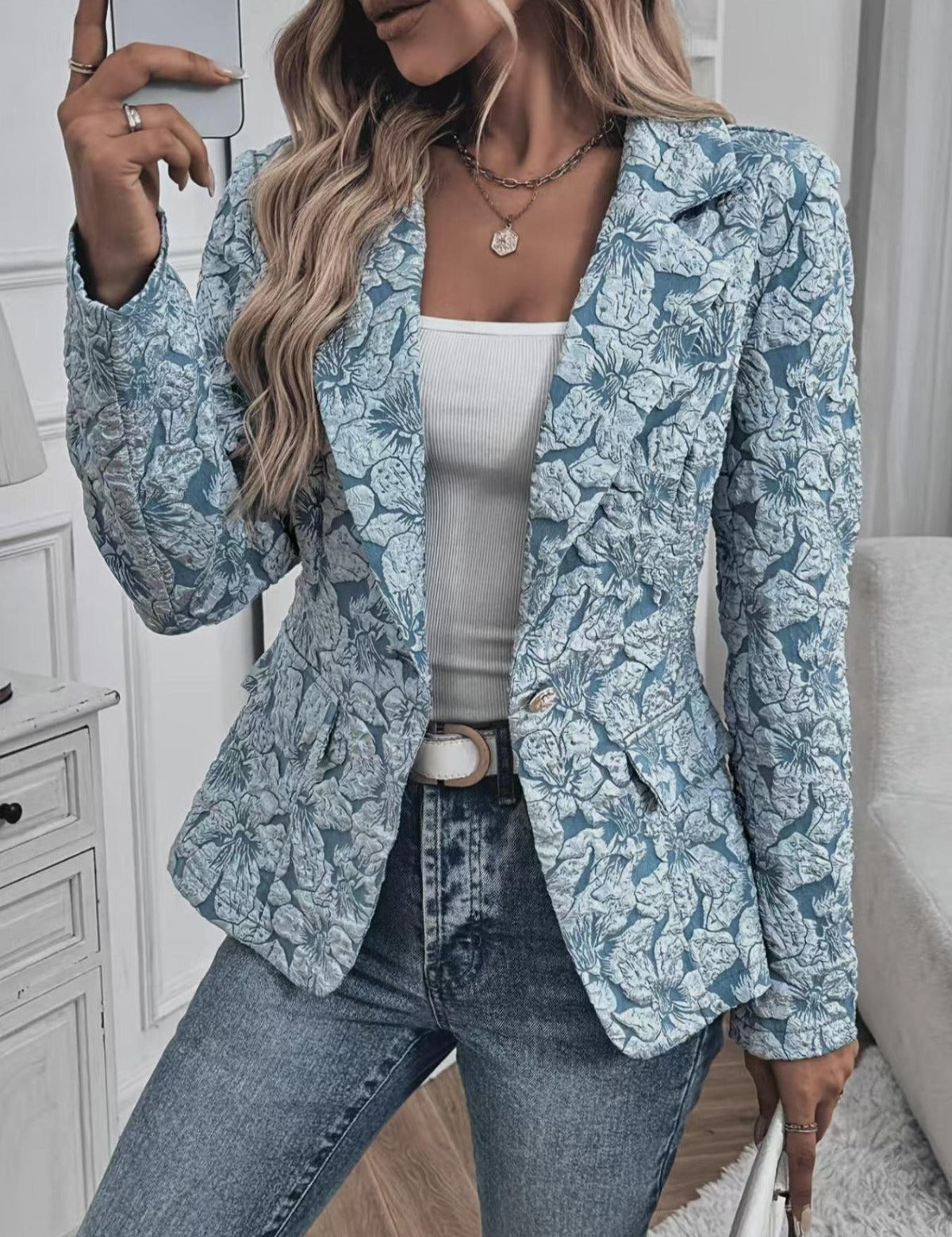 Blazer Ajusté in Jacquard Paisley per Donne