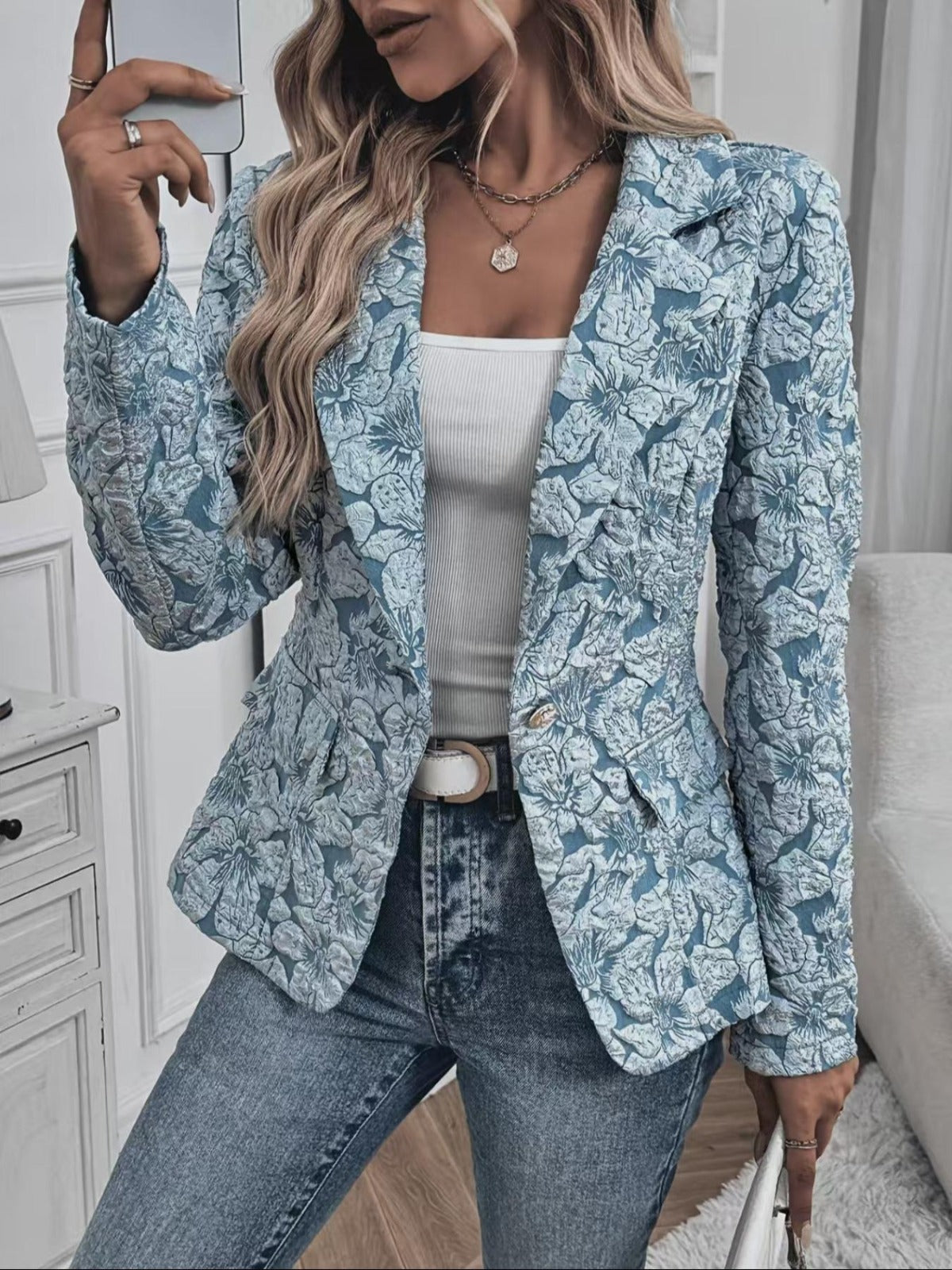 Blazer Ajusté in Jacquard Paisley per Donne