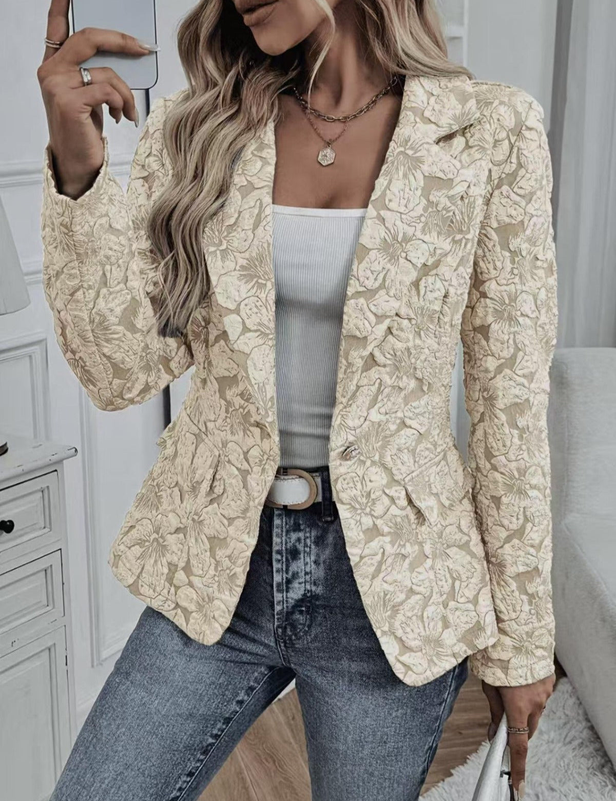 Blazer Ajusté in Jacquard Paisley per Donne