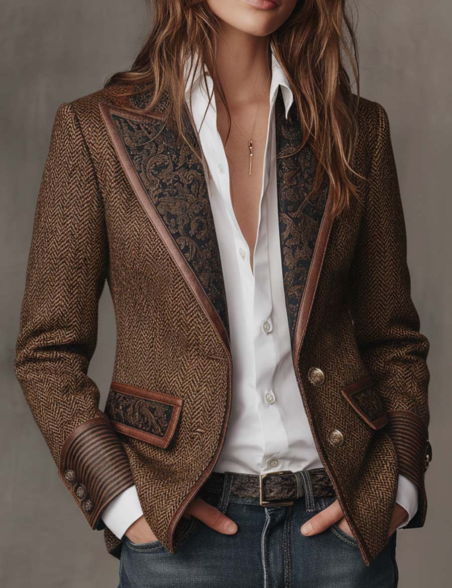 Blazer Donna a Pannelli Stampati in Herringbone