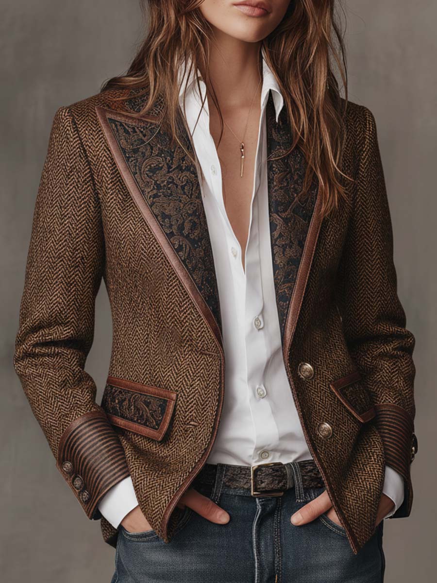 Blazer Donna a Pannelli Stampati in Herringbone