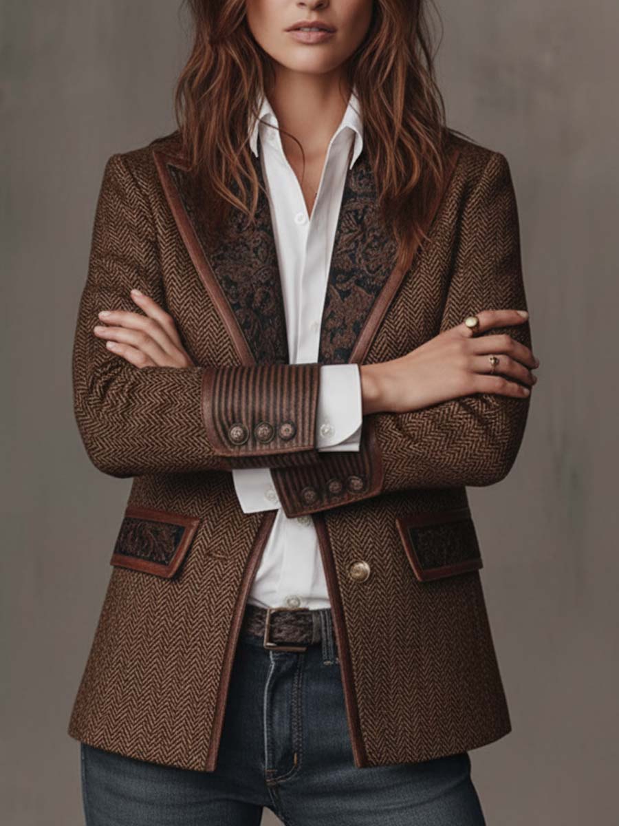 Blazer Donna a Pannelli Stampati in Herringbone