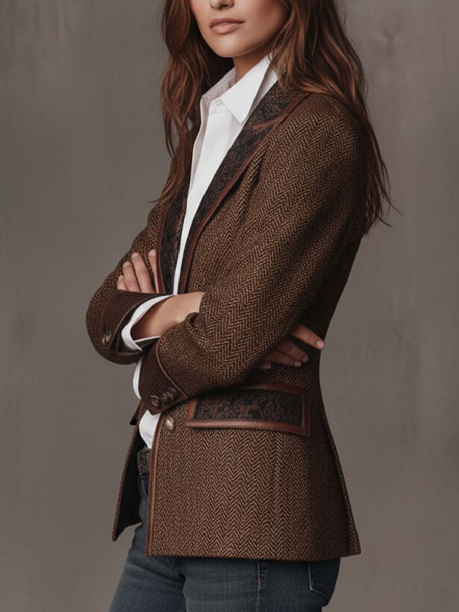 Blazer Donna a Pannelli Stampati in Herringbone