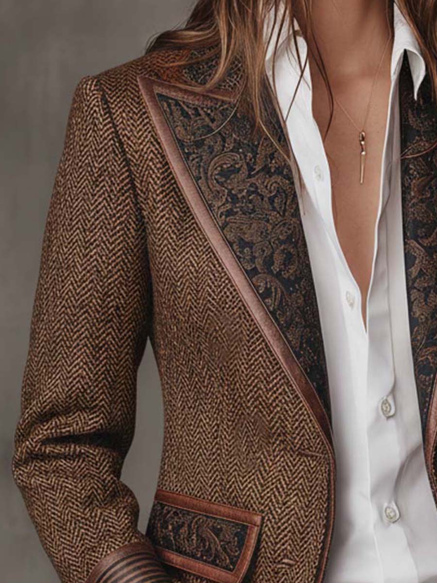 Blazer Donna a Pannelli Stampati in Herringbone