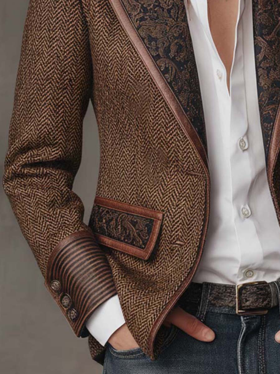 Blazer Donna a Pannelli Stampati in Herringbone