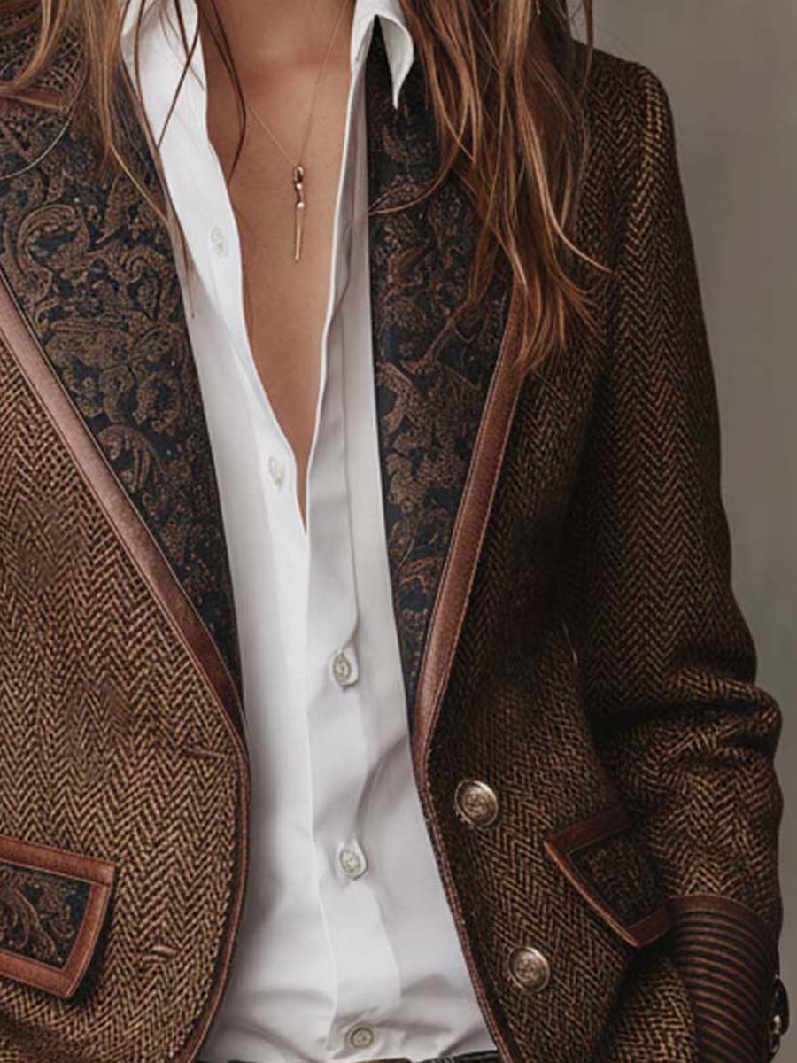 Blazer Donna a Pannelli Stampati in Herringbone
