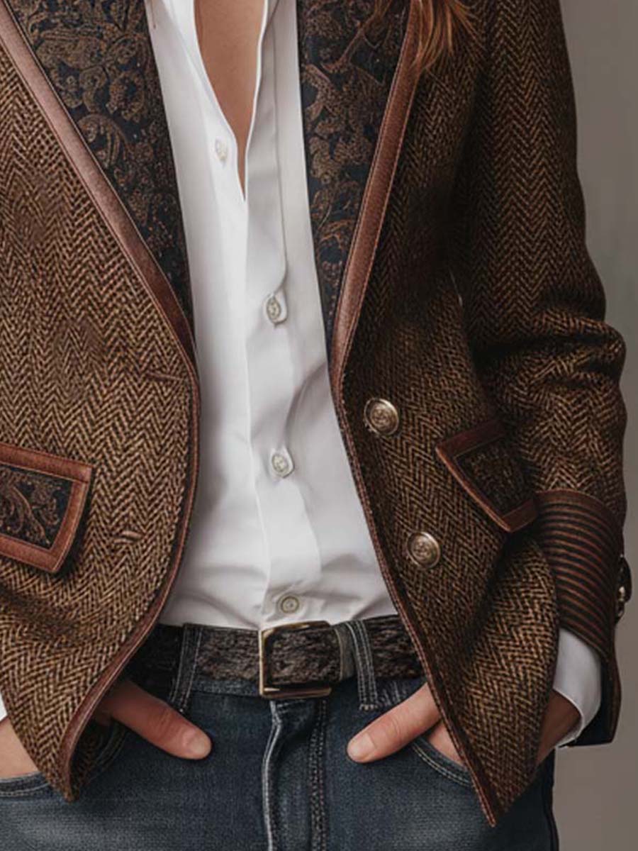 Blazer Donna a Pannelli Stampati in Herringbone