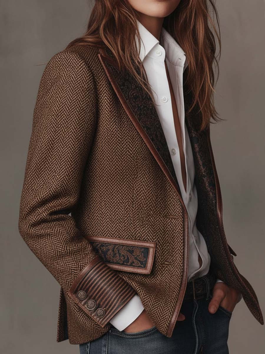 Blazer Donna a Pannelli Stampati in Herringbone