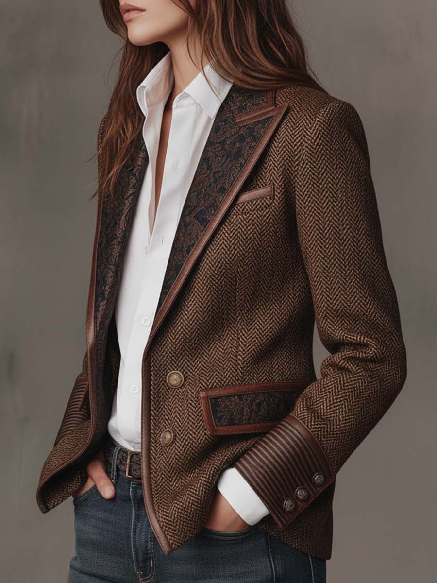 Blazer Donna a Pannelli Stampati in Herringbone