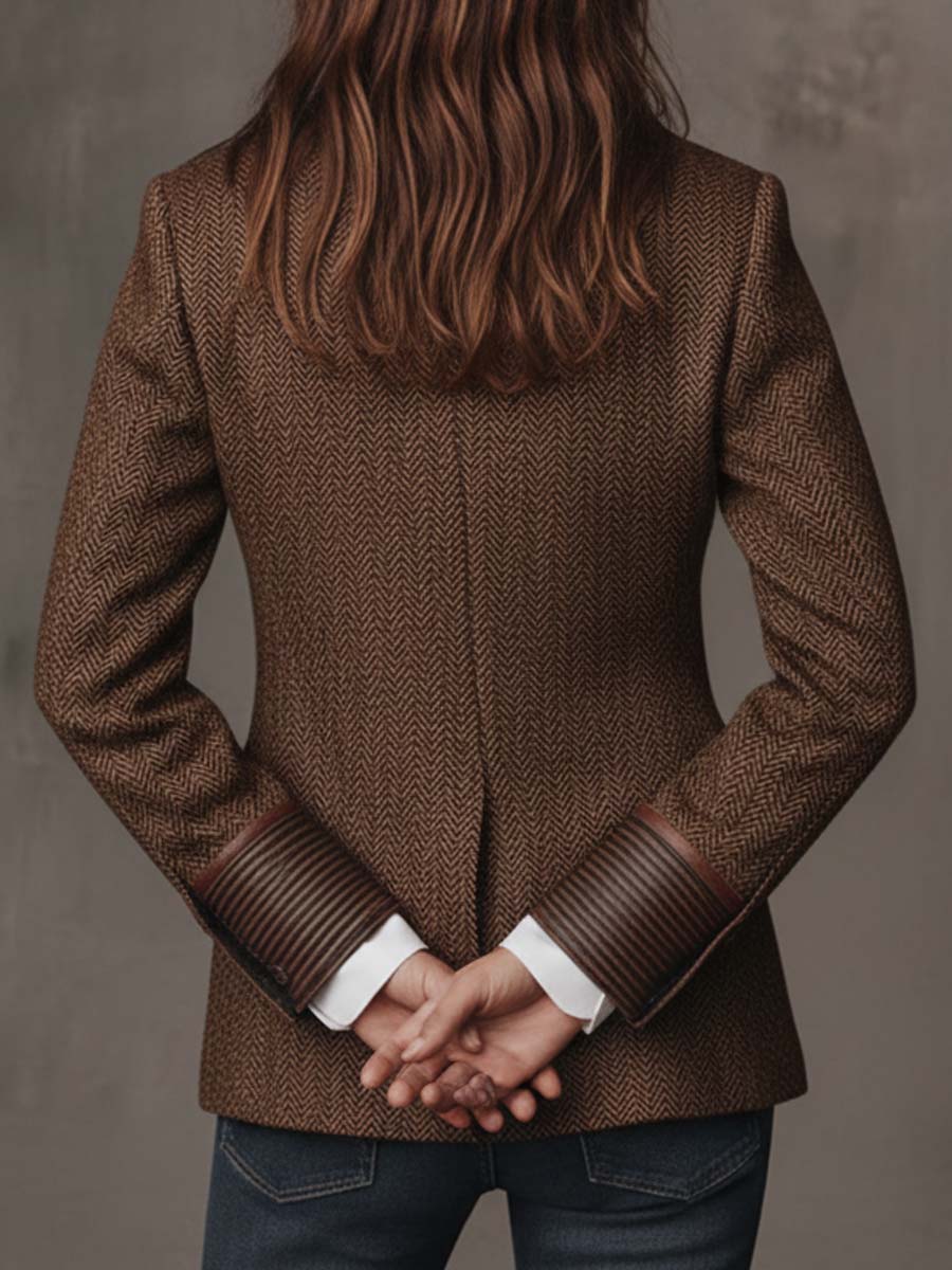 Blazer Donna a Pannelli Stampati in Herringbone