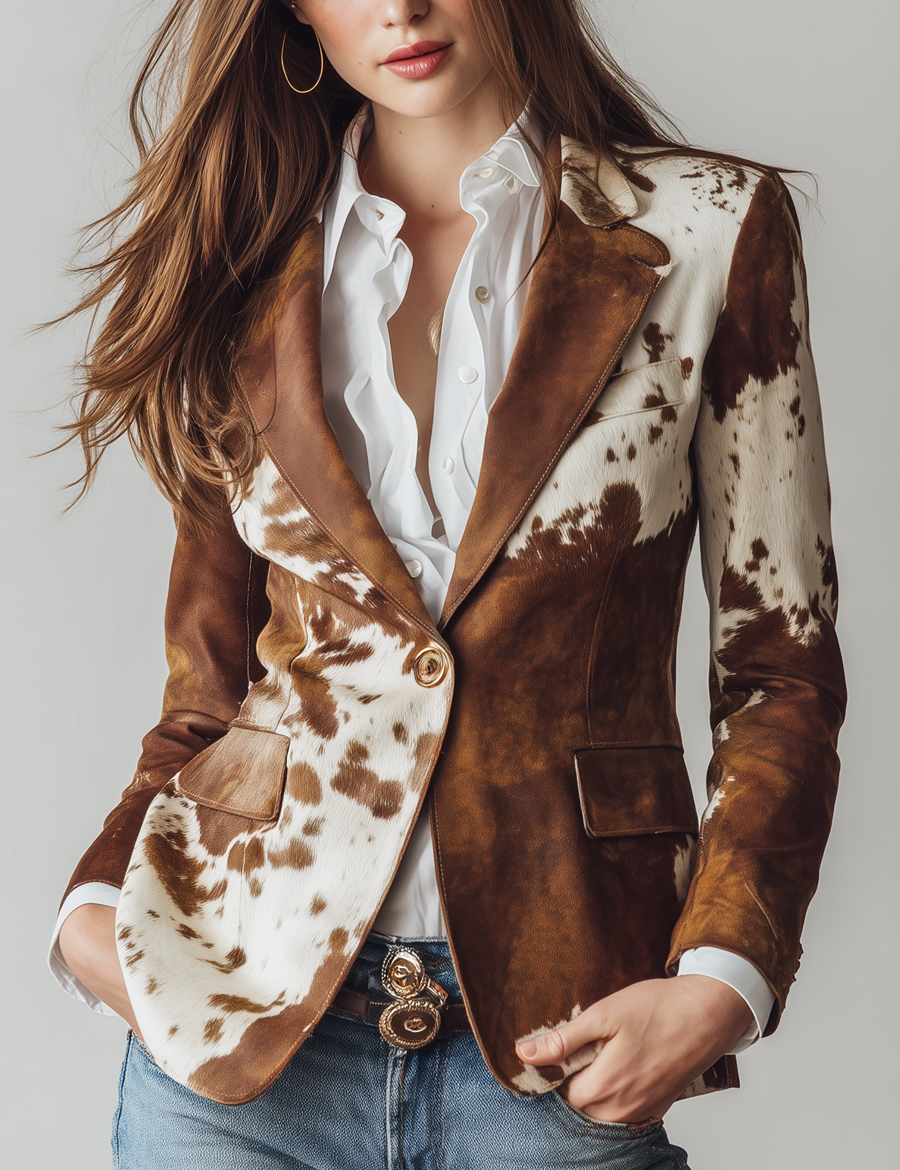 Blazer Ecologico Vintage Stampato Mucca per Donne
