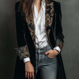 Blazer Slim Fit Nero con Stampa Barocca per Donne
