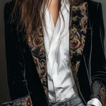 Blazer Slim Fit Nero con Stampa Barocca per Donne