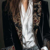 Blazer Slim Fit Nero con Stampa Barocca per Donne