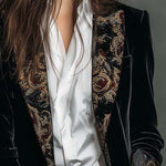 Blazer Slim Fit Nero con Stampa Barocca per Donne