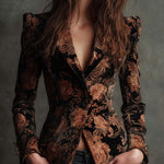 Blazer Tailleur Floreale Nero e Bronzo per Donne