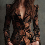 Blazer Tailleur Floreale Nero e Bronzo per Donne