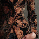 Blazer Tailleur Floreale Nero e Bronzo per Donne