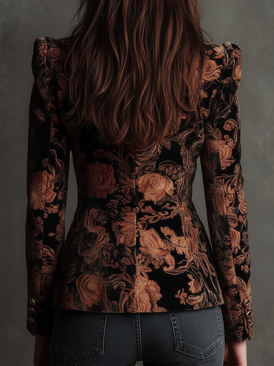 Blazer Tailleur Floreale Nero e Bronzo per Donne