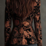 Blazer Tailleur Floreale Nero e Bronzo per Donne