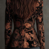 Blazer Tailleur Floreale Nero e Bronzo per Donne