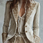 Blazer Tailleur Ricamato in Avorio per Donne