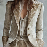 Blazer Tailleur Ricamato in Avorio per Donne