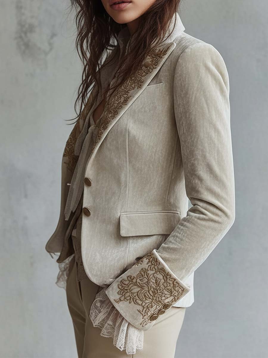 Blazer Tailleur Ricamato in Avorio per Donne