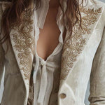 Blazer Tailleur Ricamato in Avorio per Donne