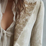 Blazer Tailleur Ricamato in Avorio per Donne