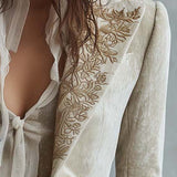 Blazer Tailleur Ricamato in Avorio per Donne