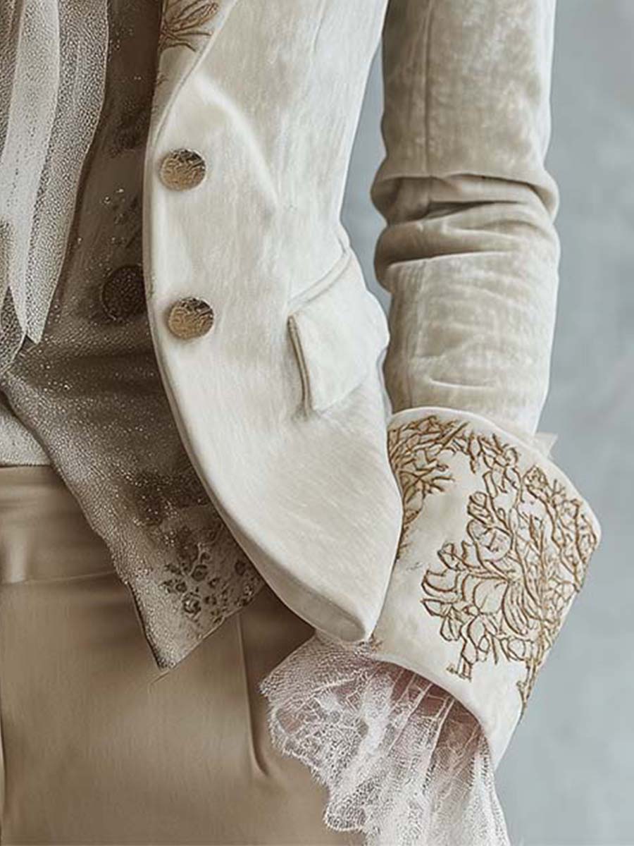 Blazer Tailleur Ricamato in Avorio per Donne