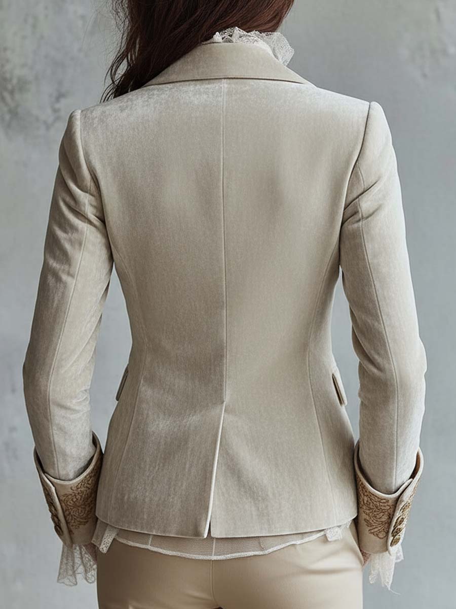 Blazer Tailleur Ricamato in Avorio per Donne