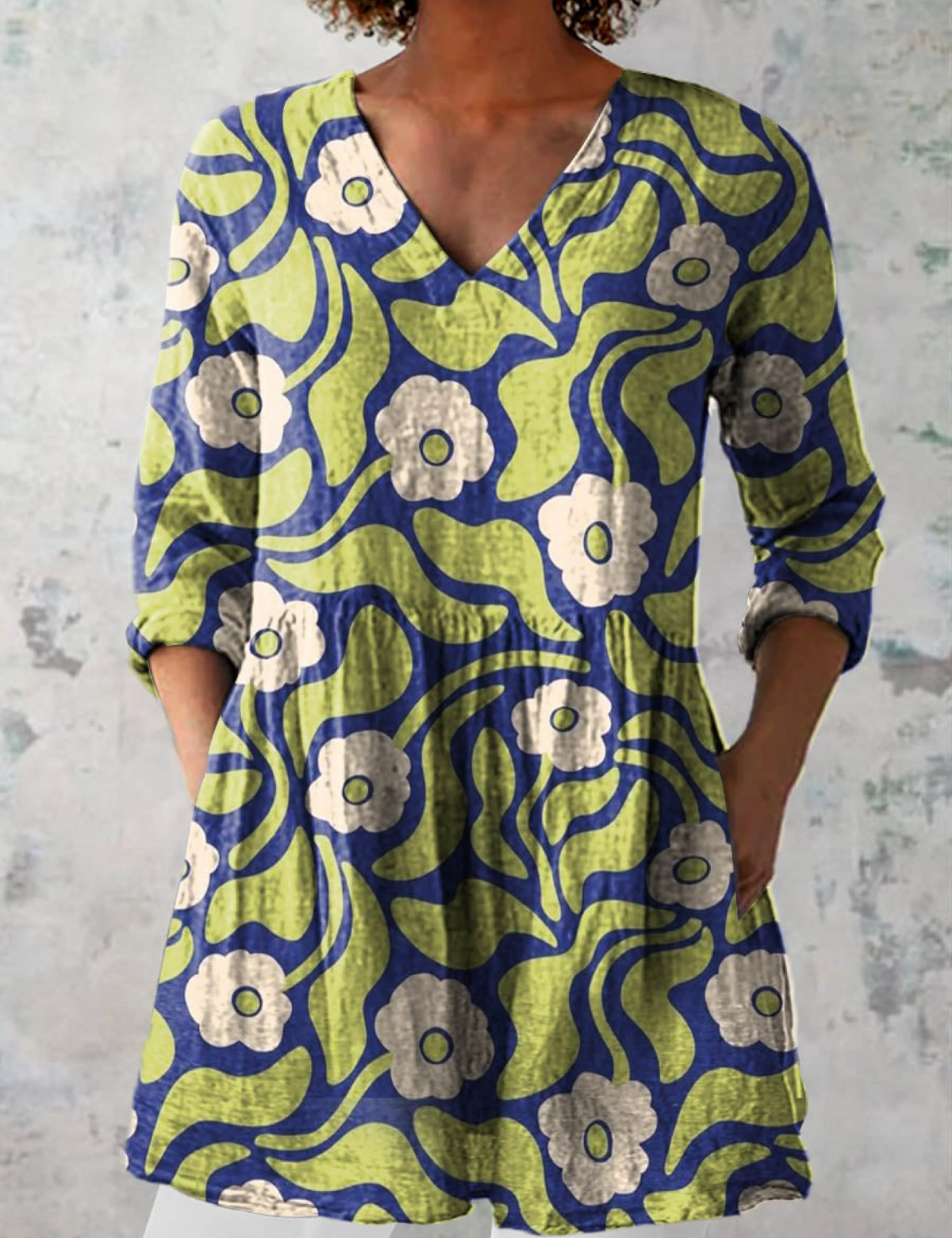 Blusa Lunga Stampata con Tasche