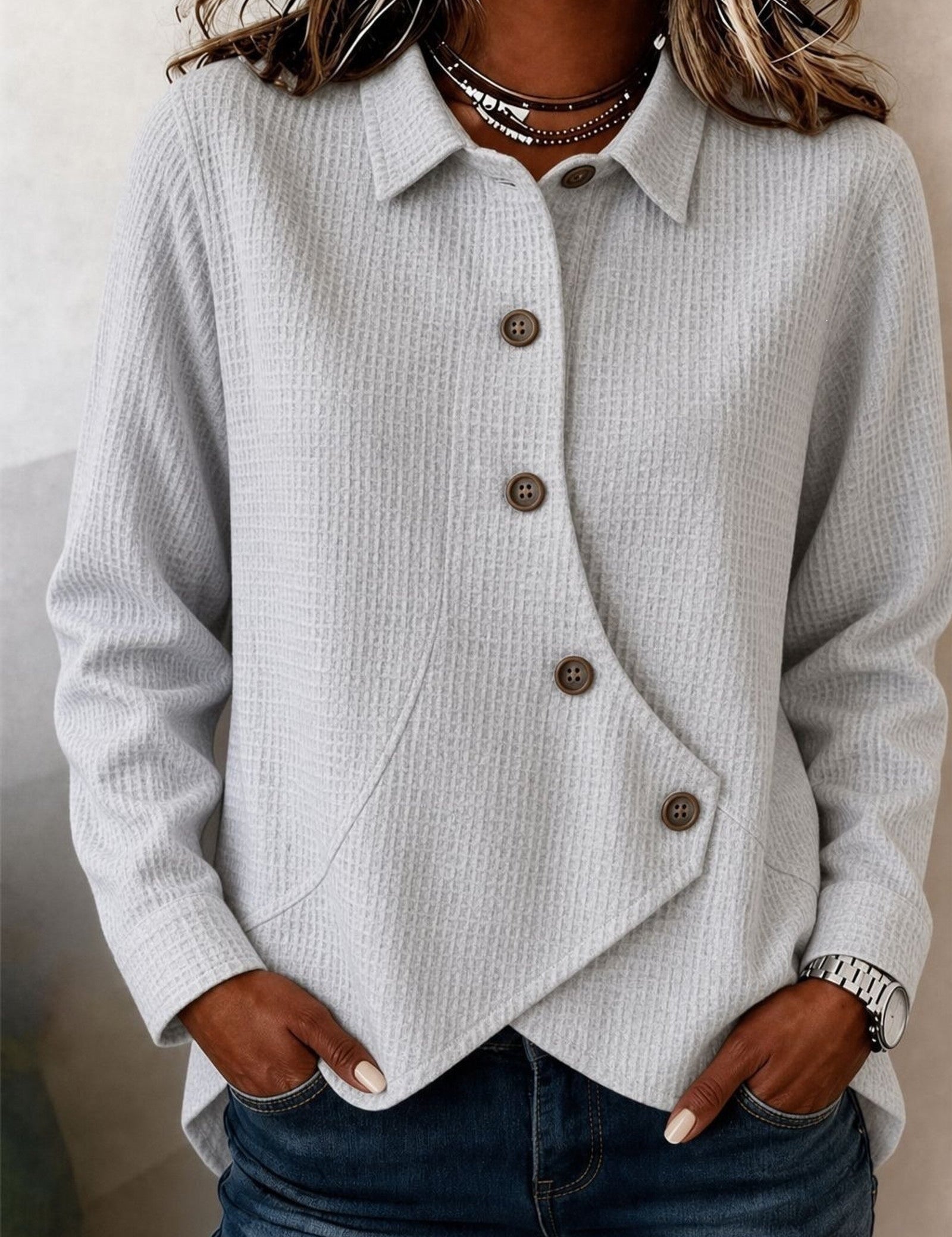 Camicia a Waffle Asimmetrica