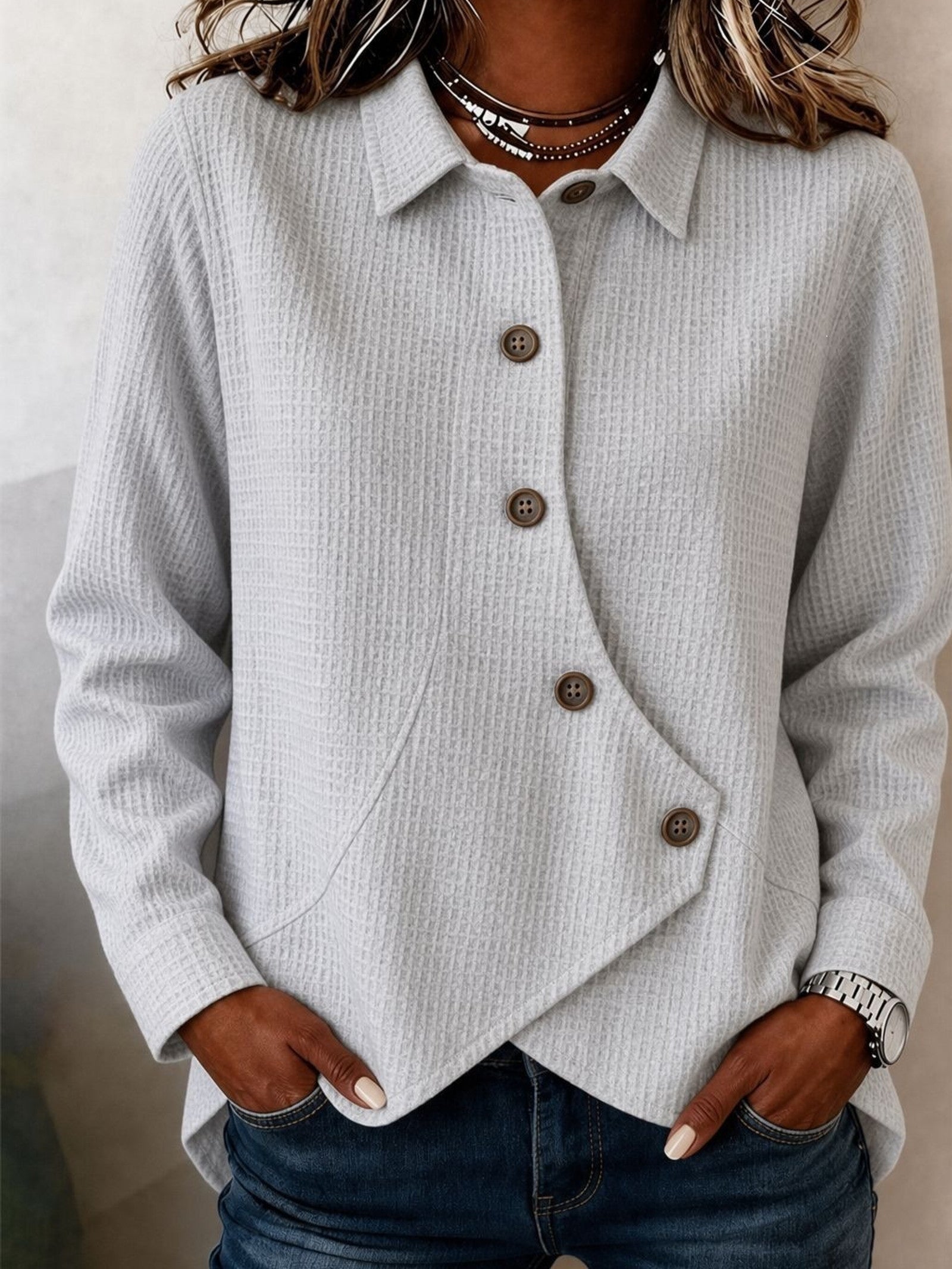 Camicia a Waffle Asimmetrica
