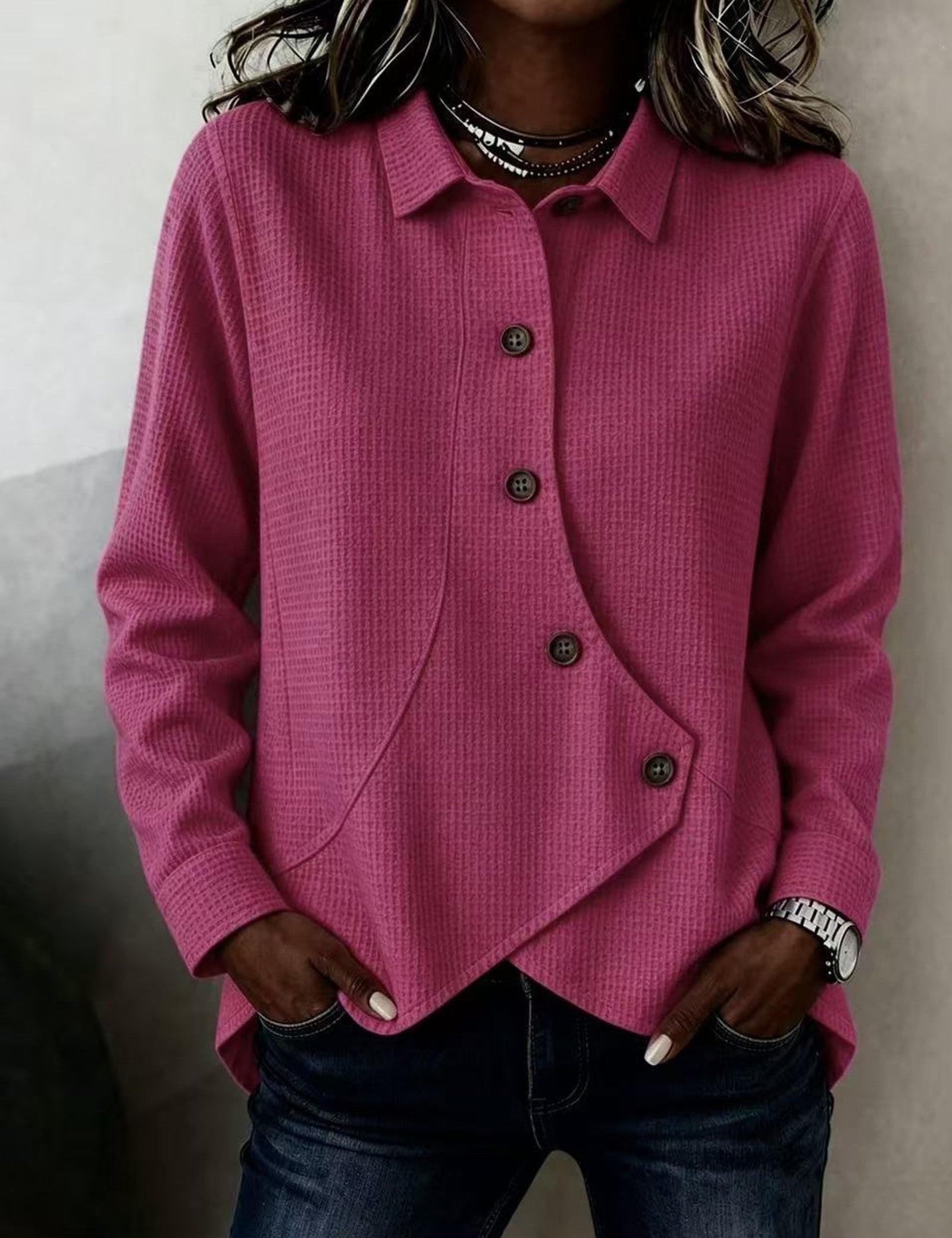 Camicia a Waffle Asimmetrica