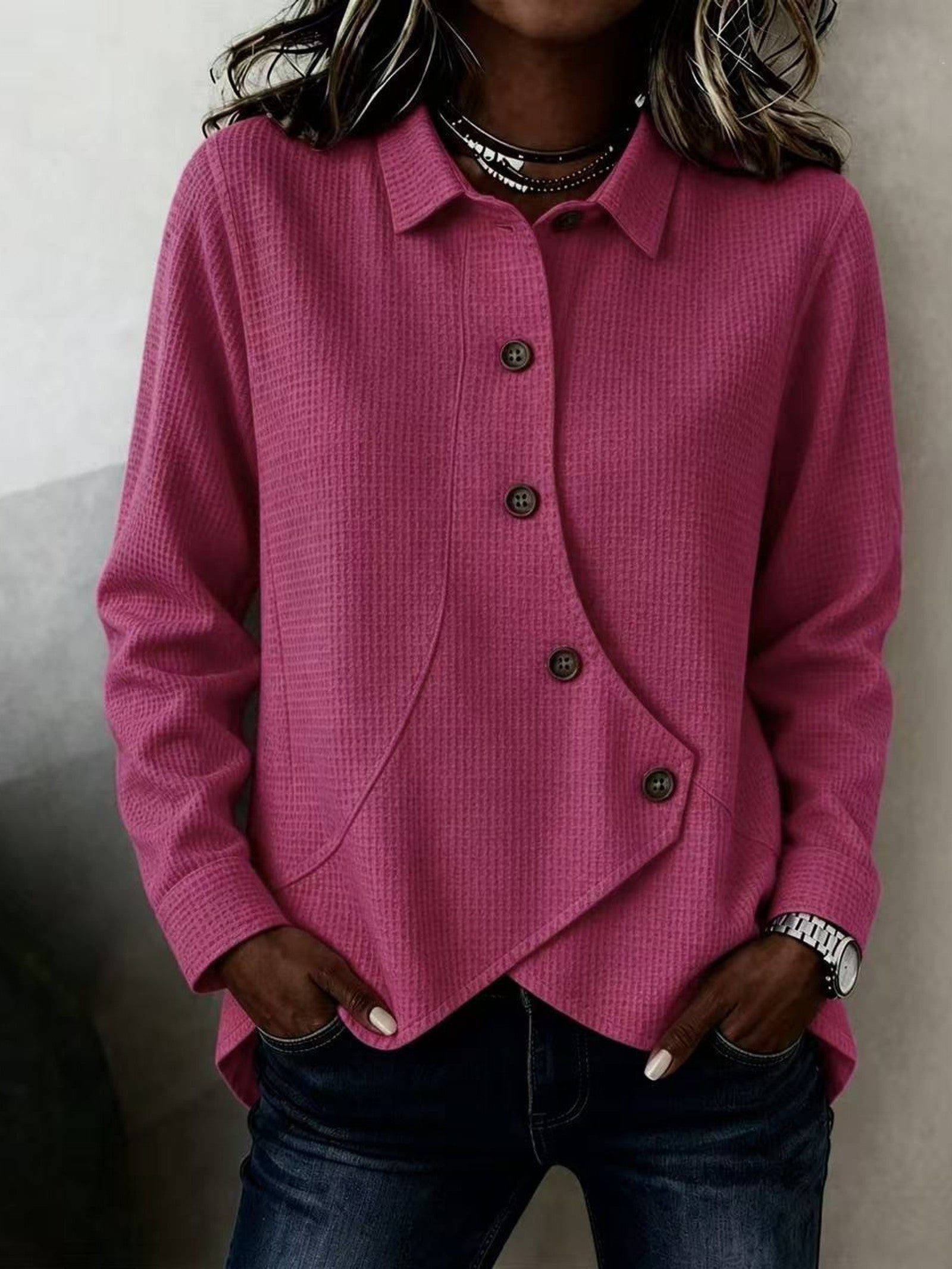 Camicia a Waffle Asimmetrica