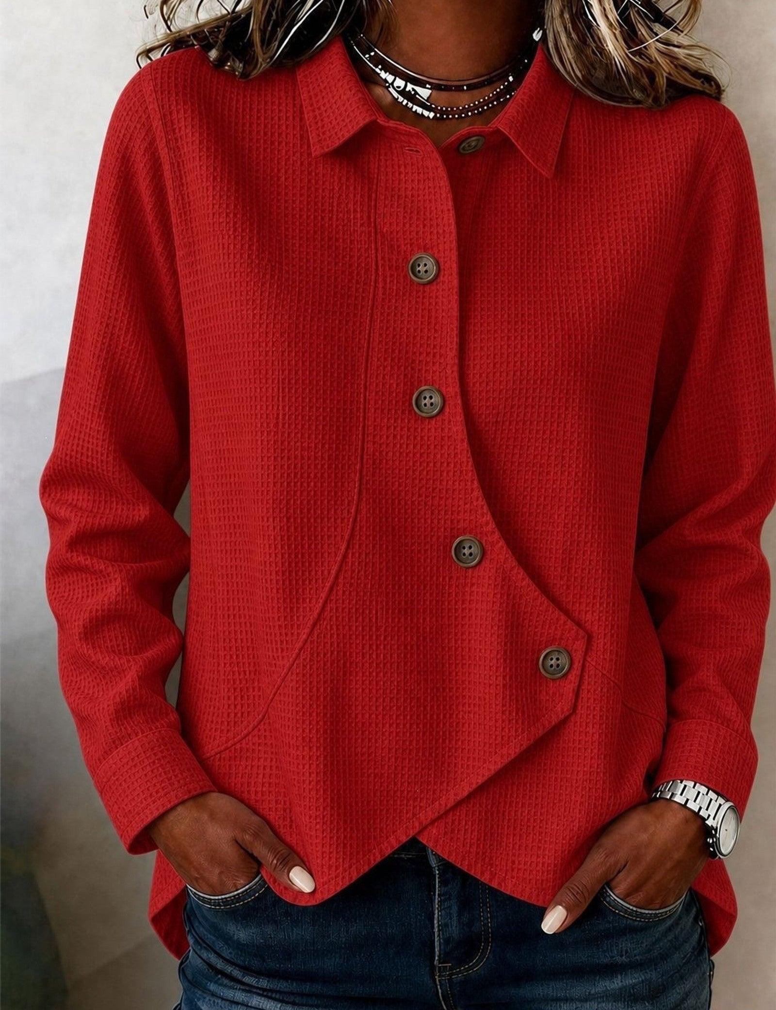 Camicia a Waffle Asimmetrica