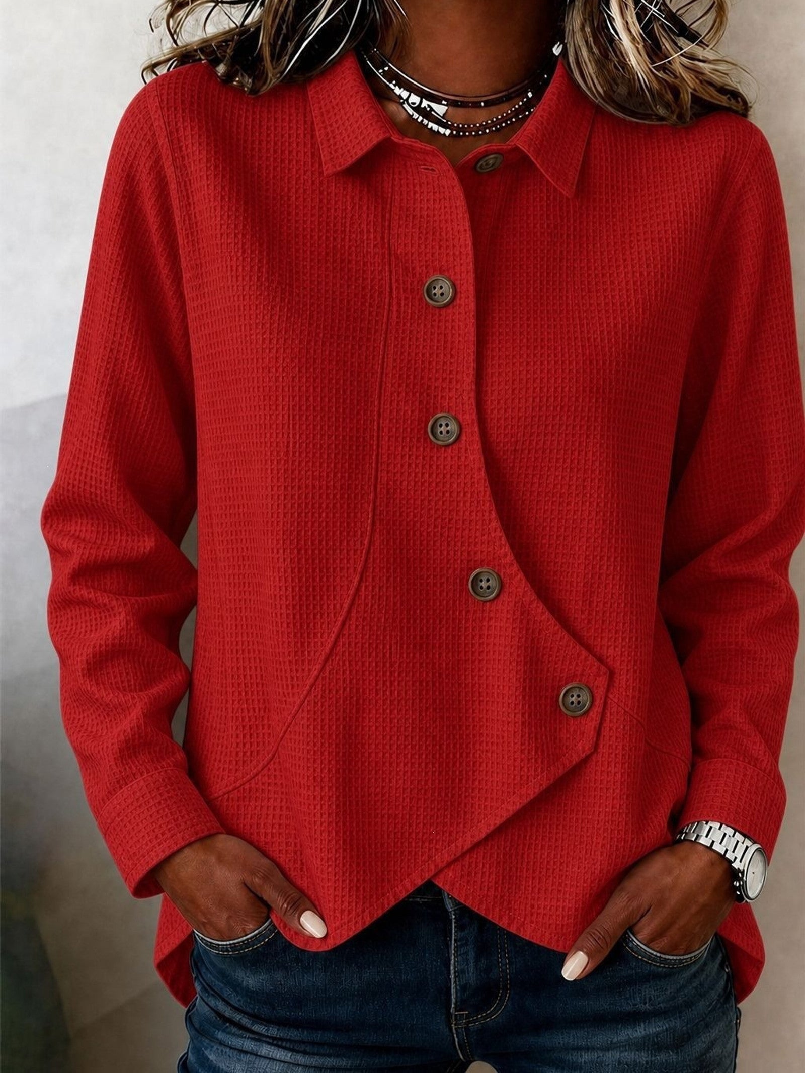 Camicia a Waffle Asimmetrica