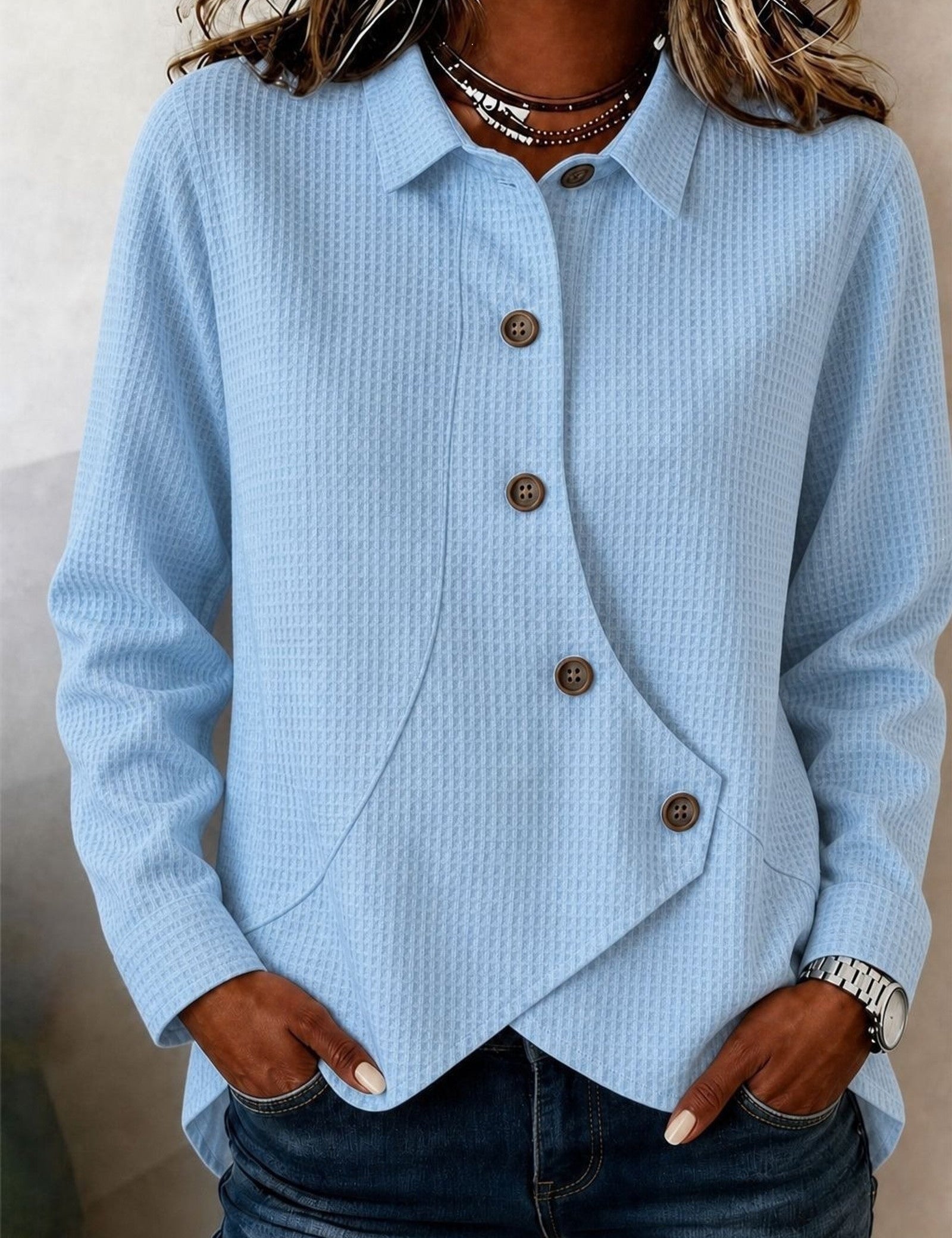 Camicia a Waffle Asimmetrica