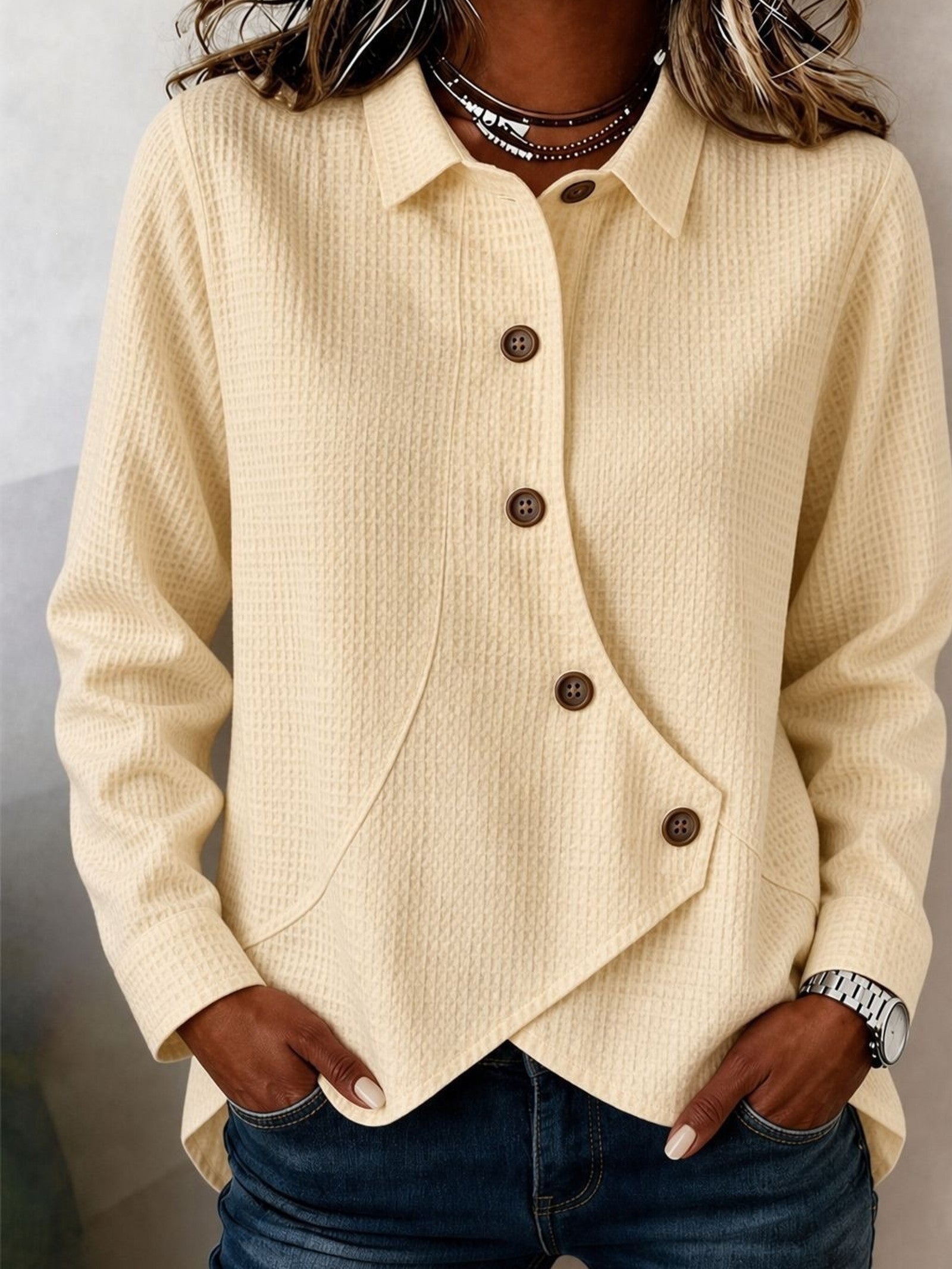 Camicia a Waffle Asimmetrica