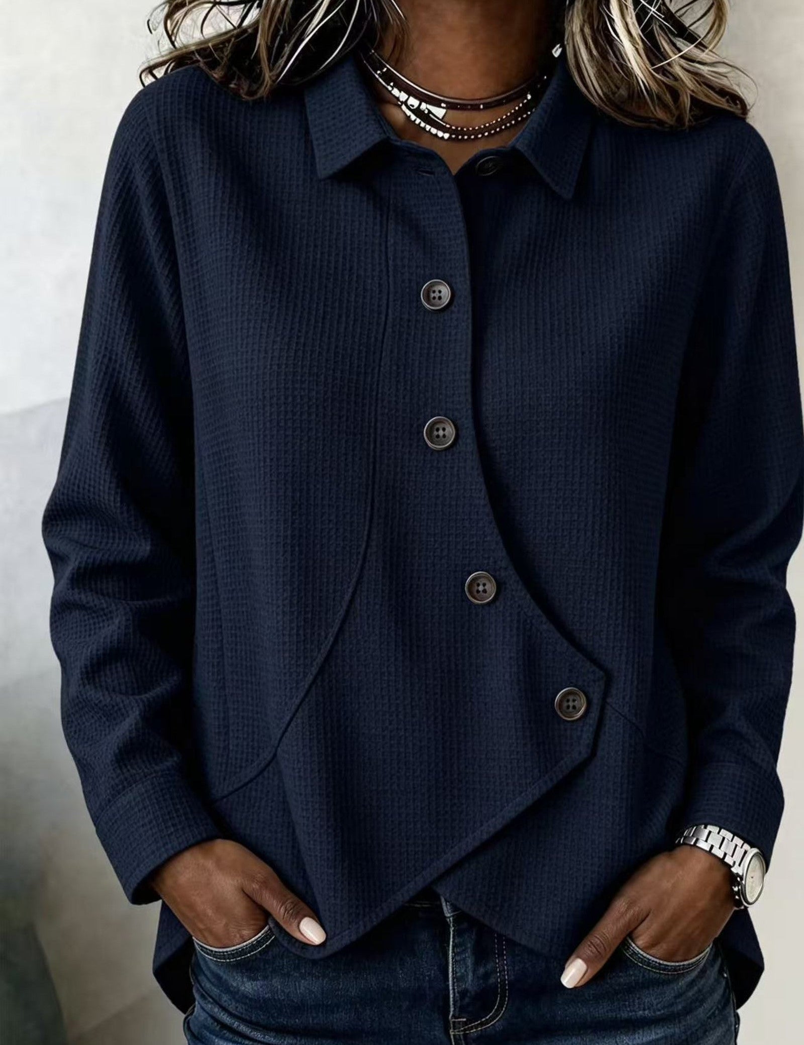 Camicia a Waffle Asimmetrica