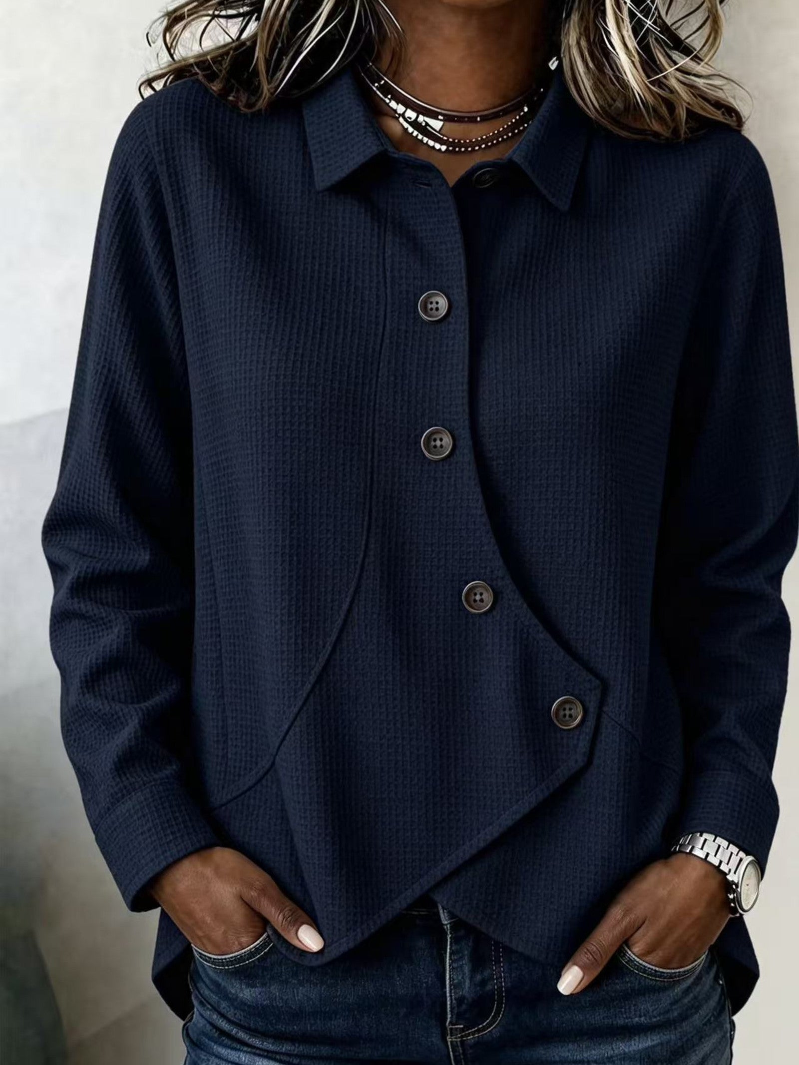 Camicia a Waffle Asimmetrica