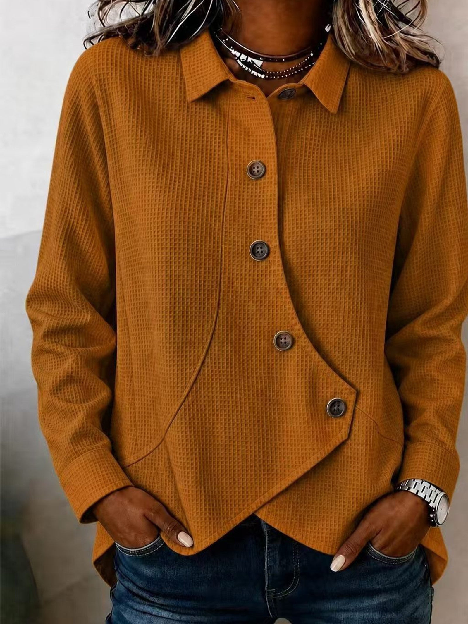 Camicia a Waffle Asimmetrica