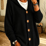 Cardigan a Maglia con Cappuccio e Bottoni
