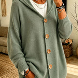 Cardigan a Maglia con Cappuccio e Bottoni