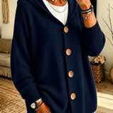 Cardigan a Maglia con Cappuccio e Bottoni